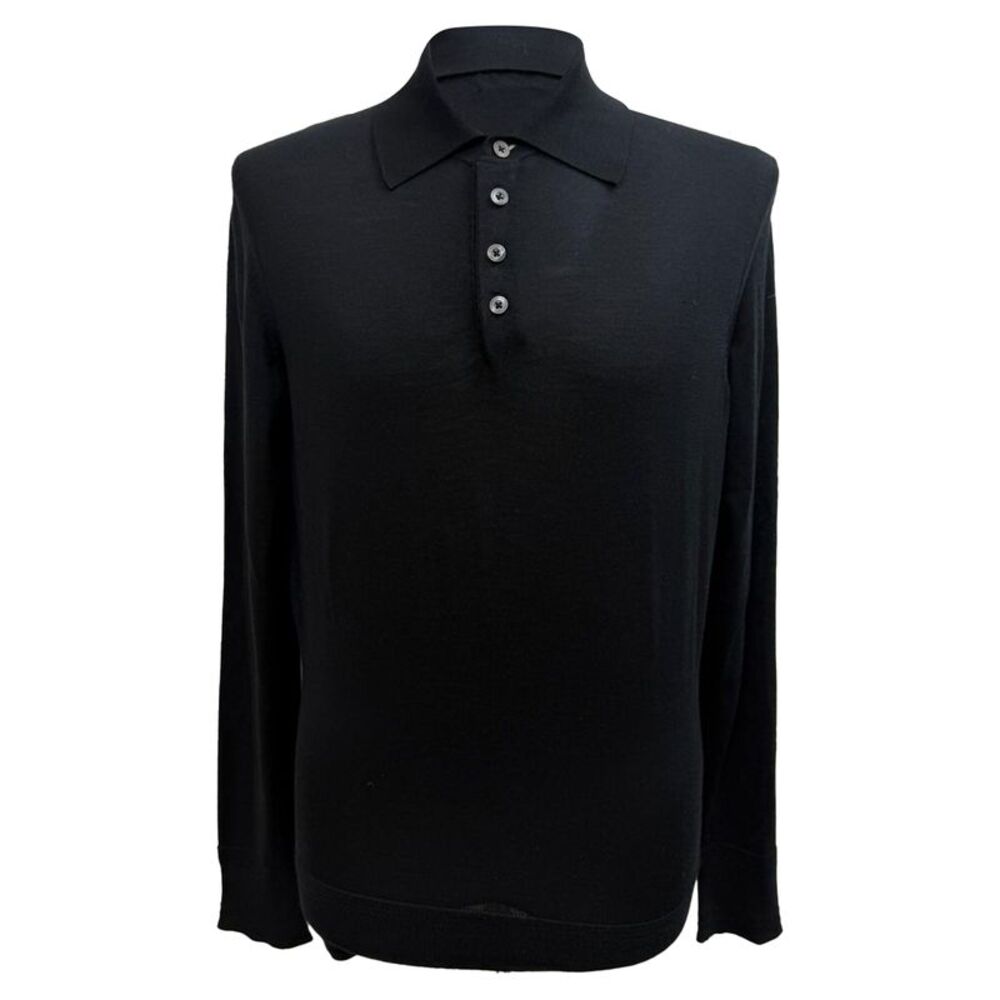 Tom Ford Knitted Long Sleeve Polo Sweater in Black Wool